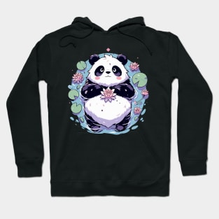 Cute Anime Panda Bear Bath With Water Lily Hoodie